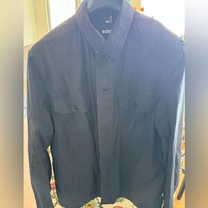 Boss Navy Blue Stretch Fabric Button Up